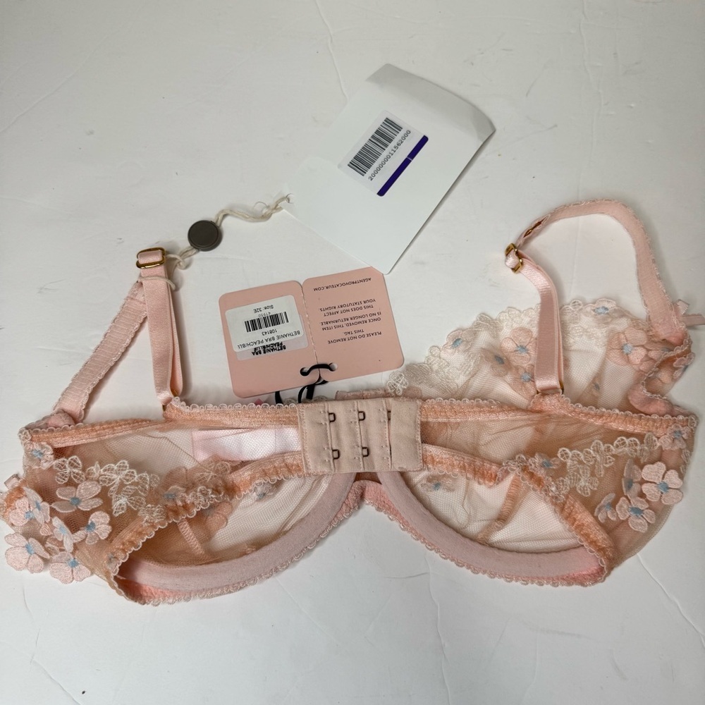 NWT AGENT PROVOCATEUR Bethanie Floral Appliquéd Tulle Underwire Bra in Peach 32E - Picture 14 of 16